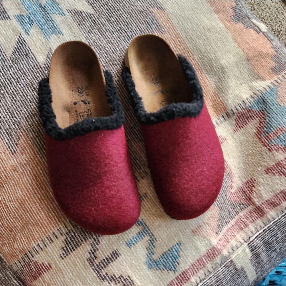 Birkis by Birkenstock Burgundy with black trim